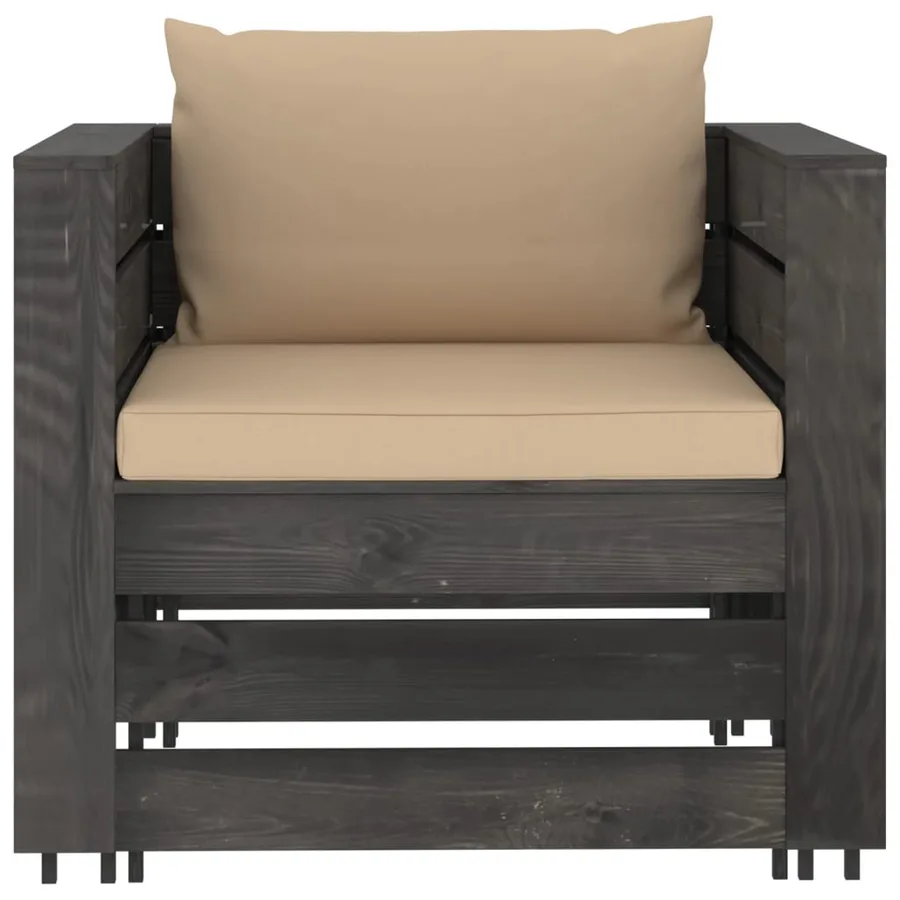 Salon de jardin 2 pcs avec coussins Bois imprégné de gris - 4