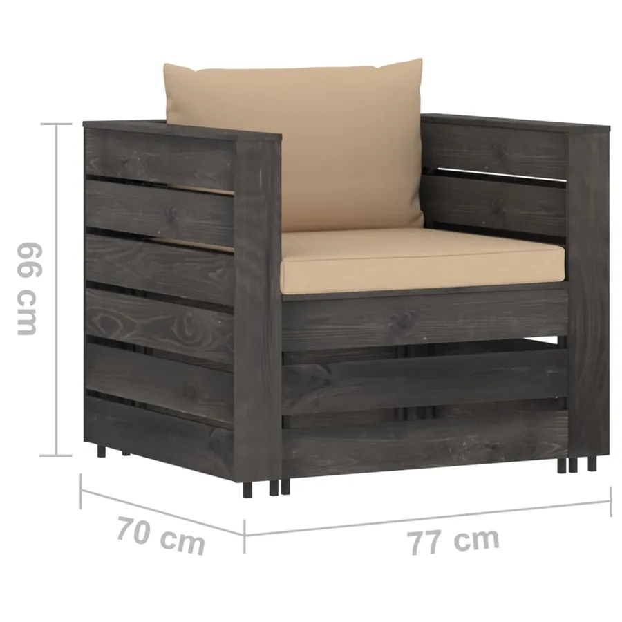 Salon de jardin 2 pcs avec coussins Bois imprégné de gris - 7