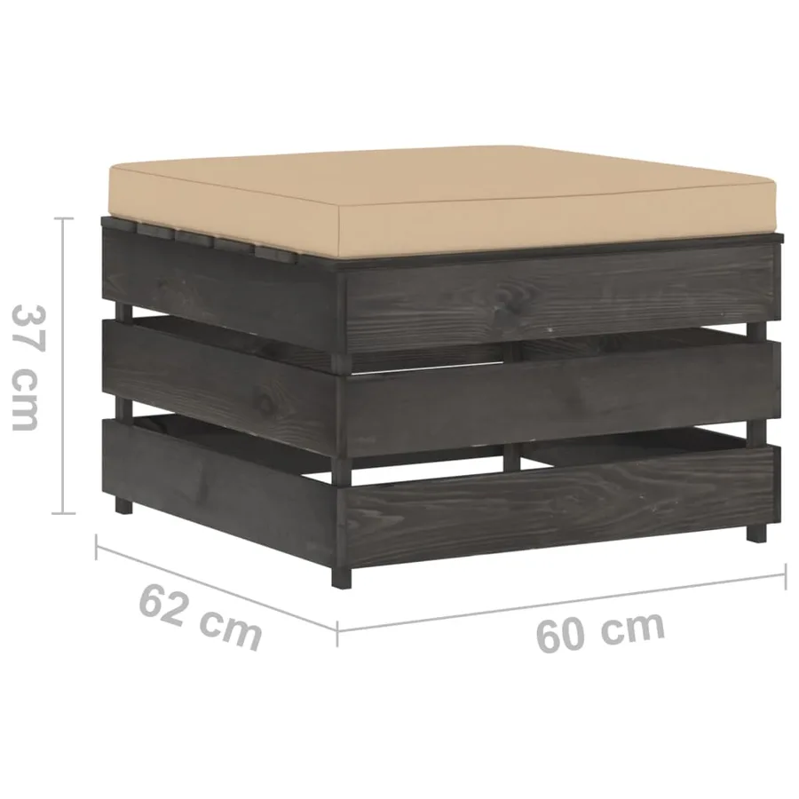 Salon de jardin 2 pcs avec coussins Bois imprégné de gris - 8