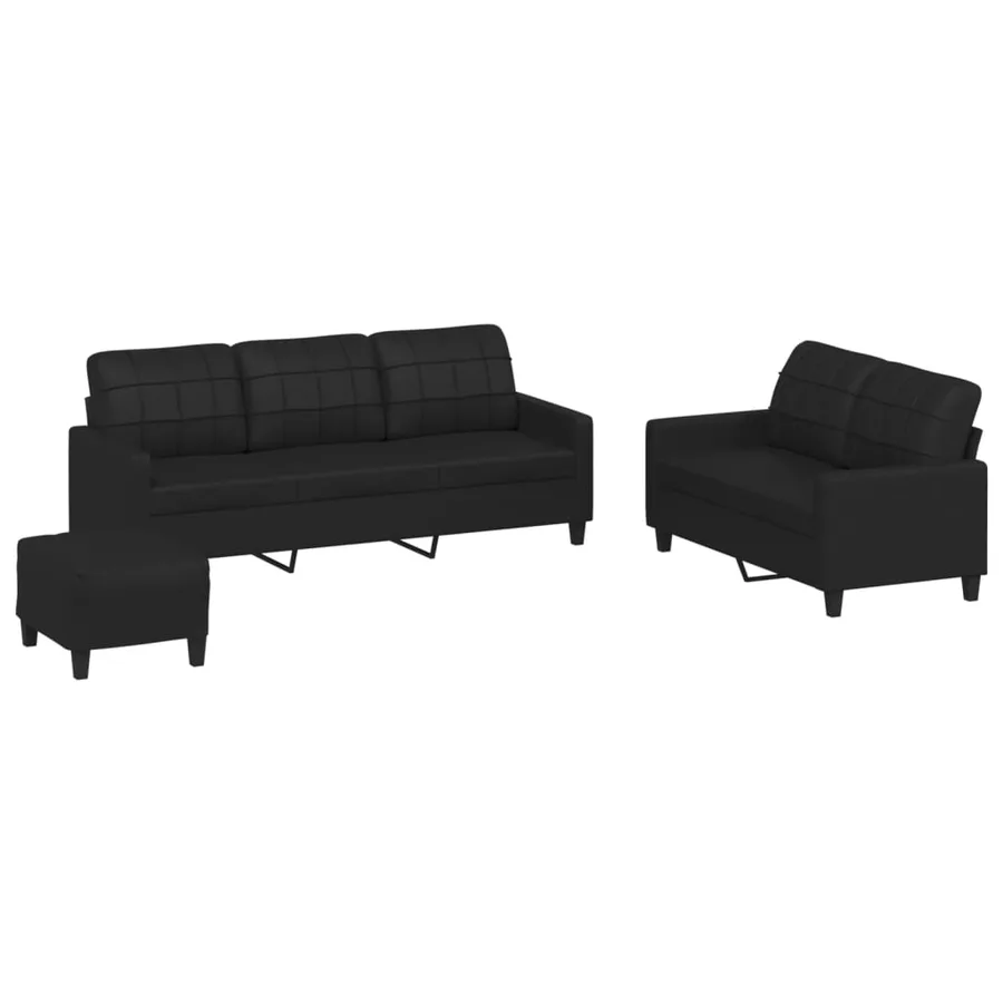 Ensemble de canapés 3 pcs avec coussins Noir Similicuir - 2