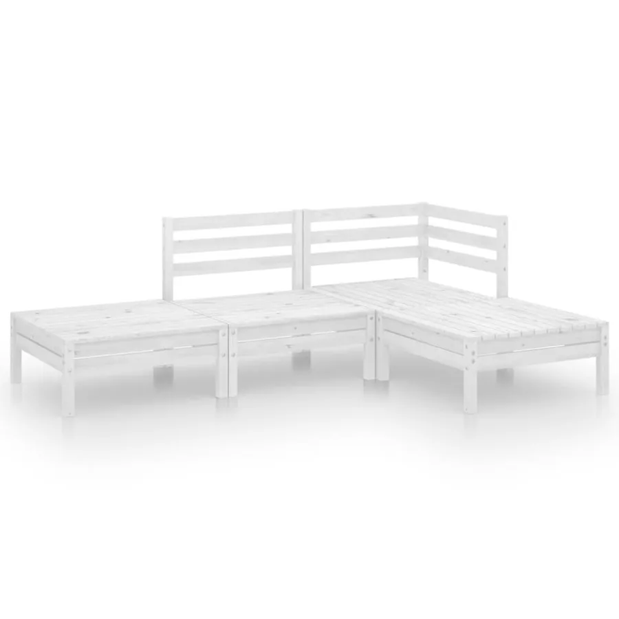 Salon de jardin 4 pcs blanc bois de pin massif - 2