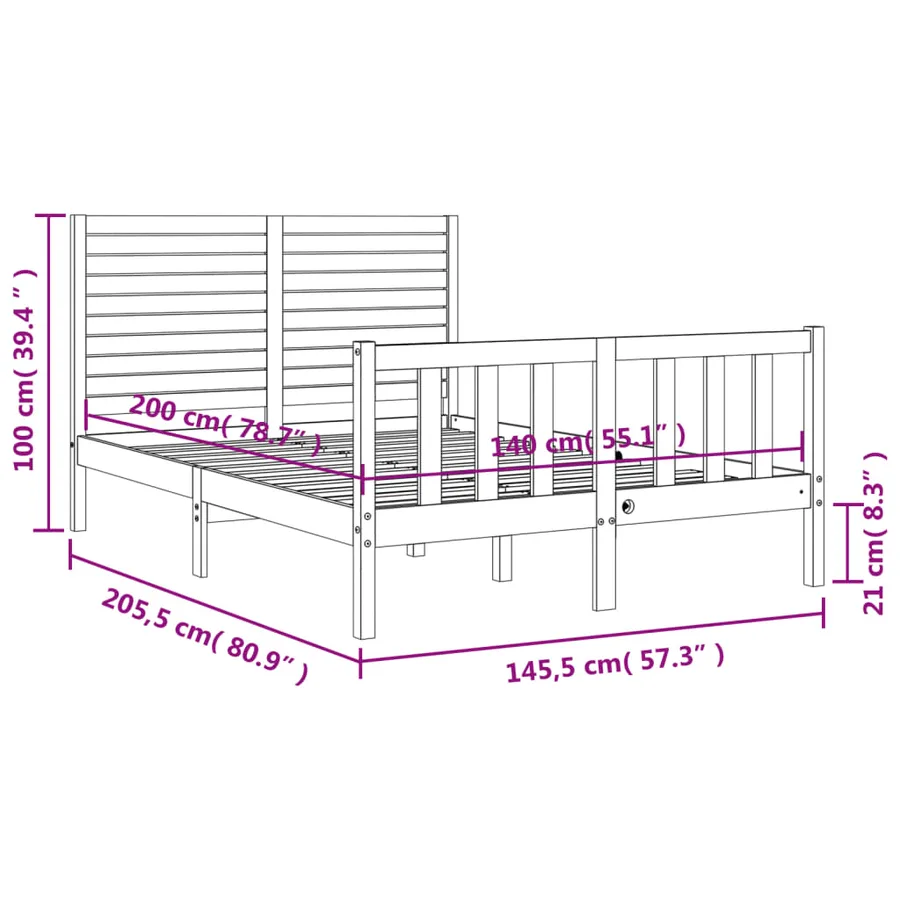Cadre de lit sans matelas 140x200 cm bois massif de pin - 12