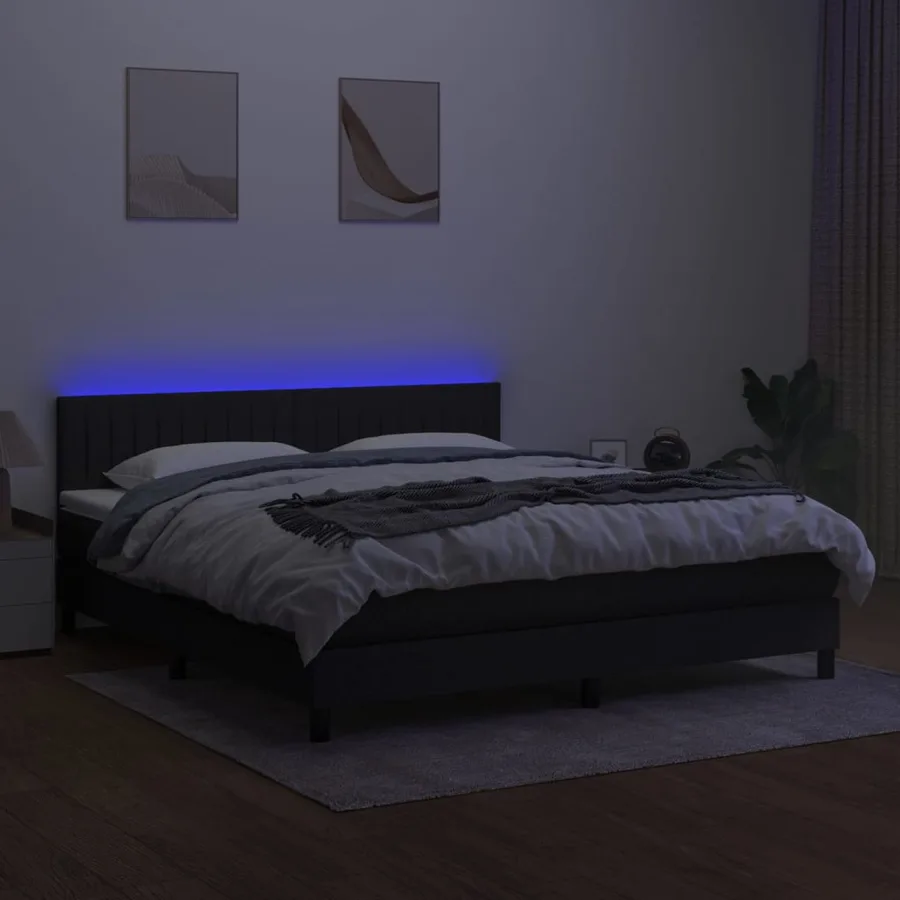 Sommier à lattes de lit avec matelas LED Noir 160x200 cm Tissu - 4