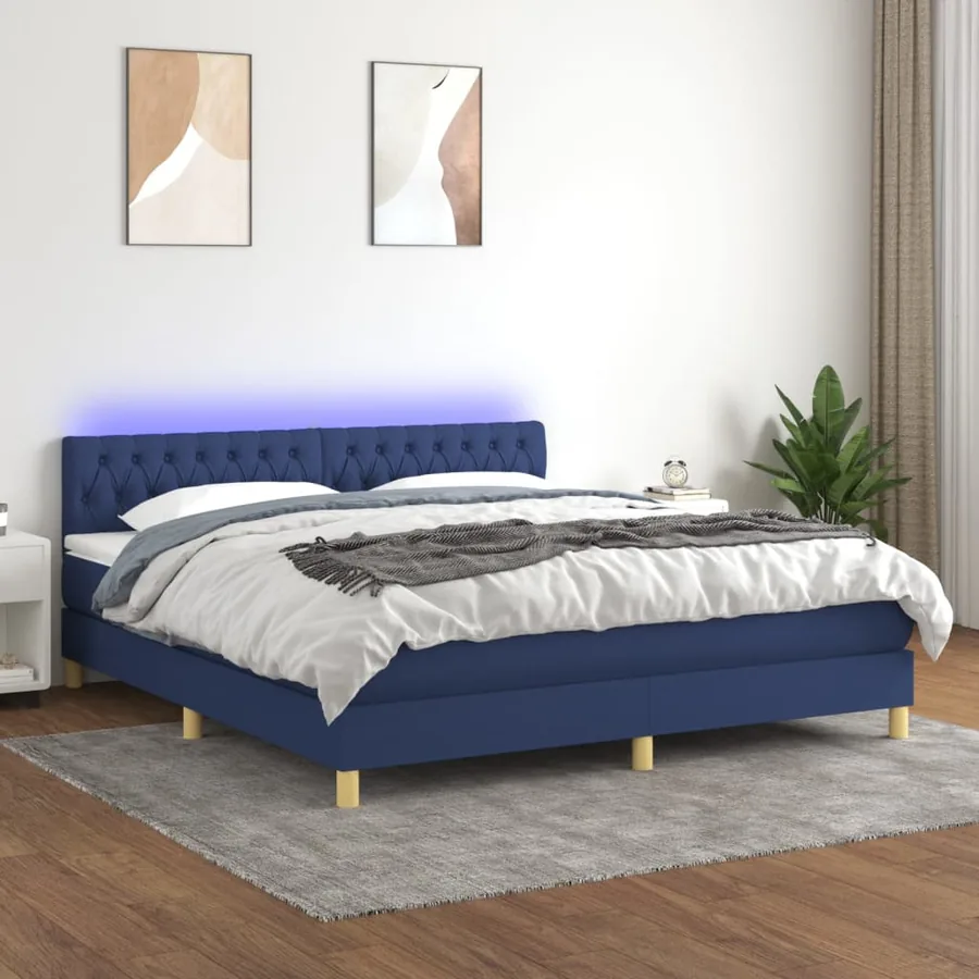 Sommier à lattes de lit avec matelas LED Bleu 180x200 cm Tissu