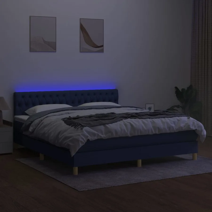 Sommier à lattes de lit avec matelas LED Bleu 180x200 cm Tissu - 4