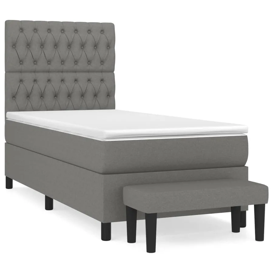 Sommier à lattes de lit et matelas Gris foncé 90x190 cm Tissu - 2