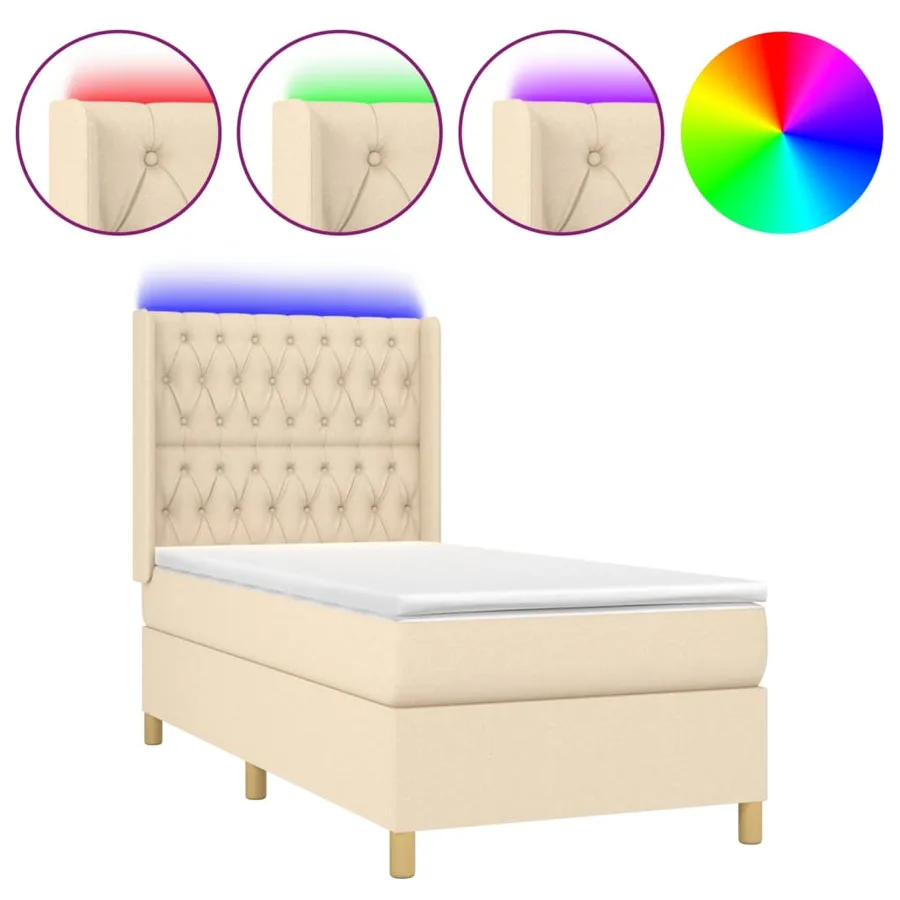 Sommier à lattes de lit matelas et LED Crème 90x190 cm Tissu - 2