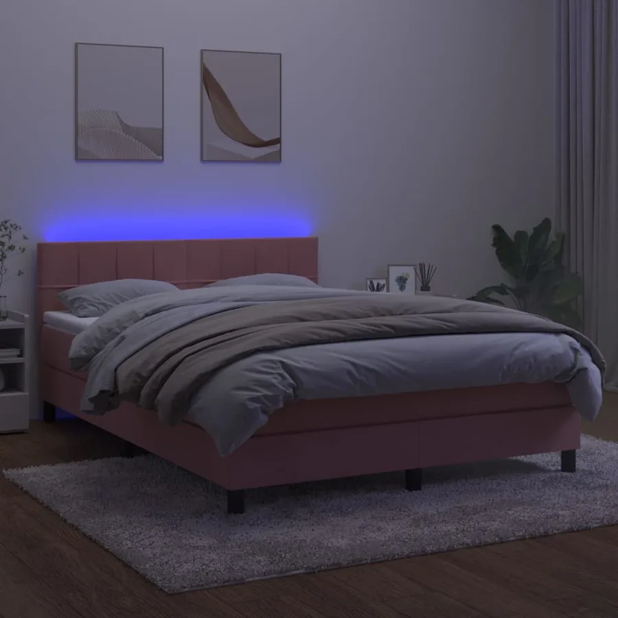 Sommier à lattes de lit avec matelas et LED Rose 140x200 cm - 3
