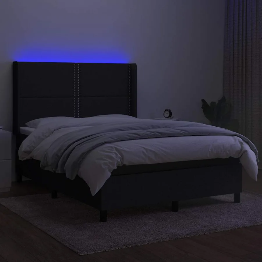 Sommier à lattes de lit matelas LED Noir 140x200 cm Tissu - 3
