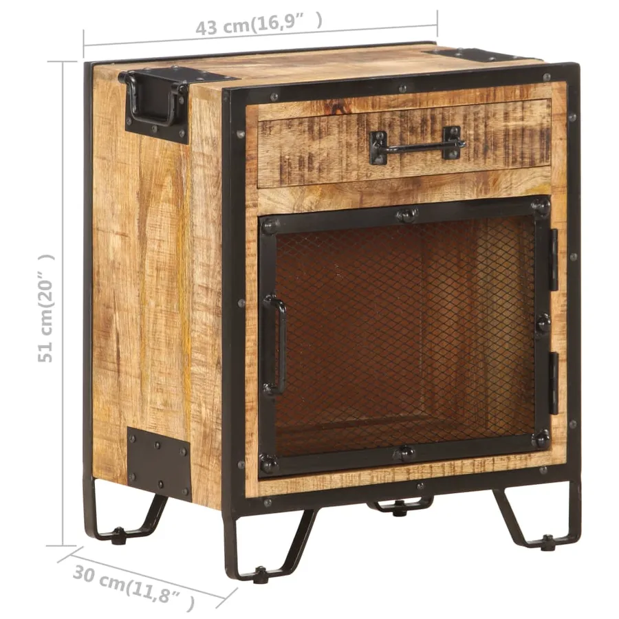 Table de chevet 43x30x51 cm Bois de manguier massif brut - 10