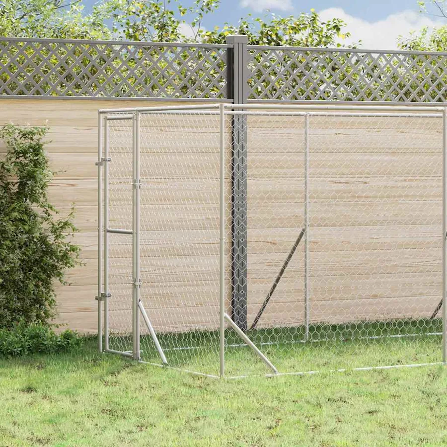 Chenil d'extérieur pour chiens argenté 2x10x2 m acier galvanisé