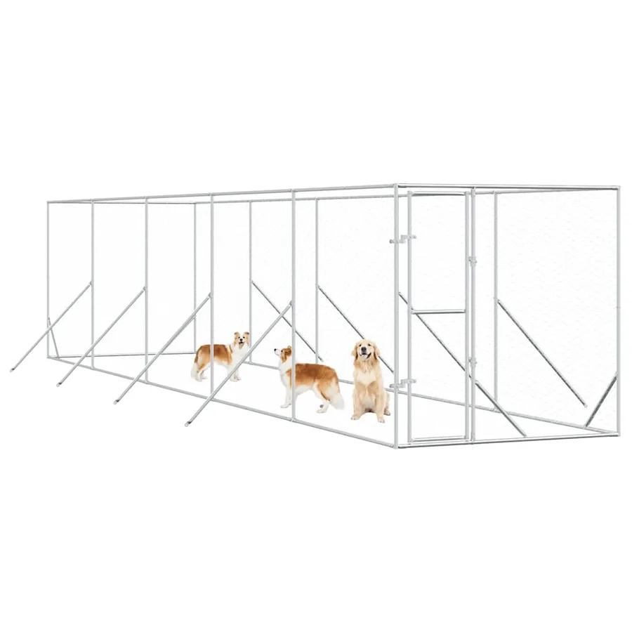 Chenil d'extérieur pour chiens argenté 2x10x2 m acier galvanisé - 3