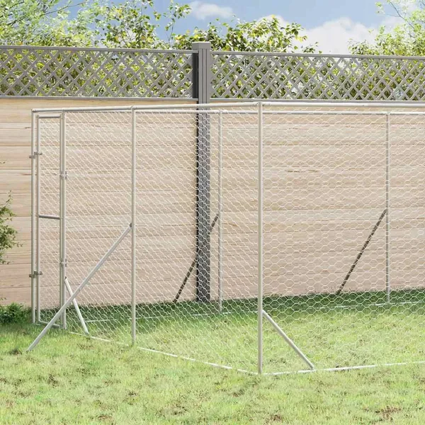Chenil d'extérieur pour chiens argenté 4x16x2 m acier galvanisé