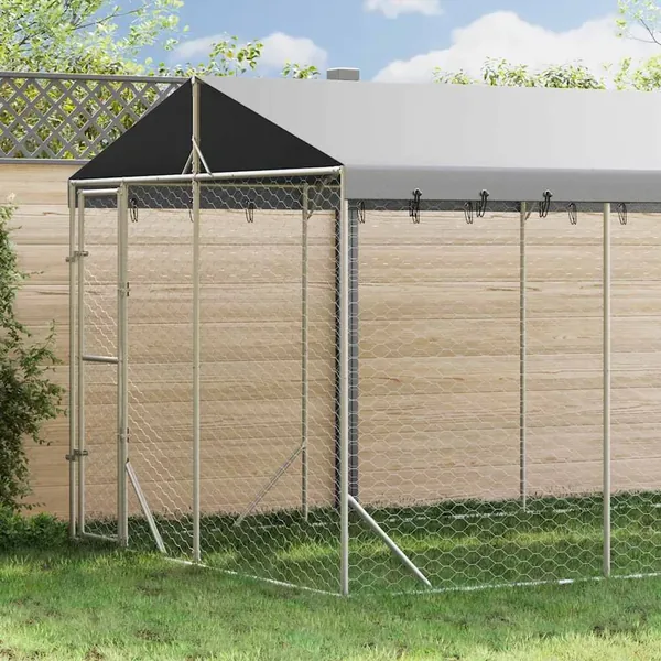 Chenil d'extérieur pour chiens avec toit argenté 3x4,5x2,5 m