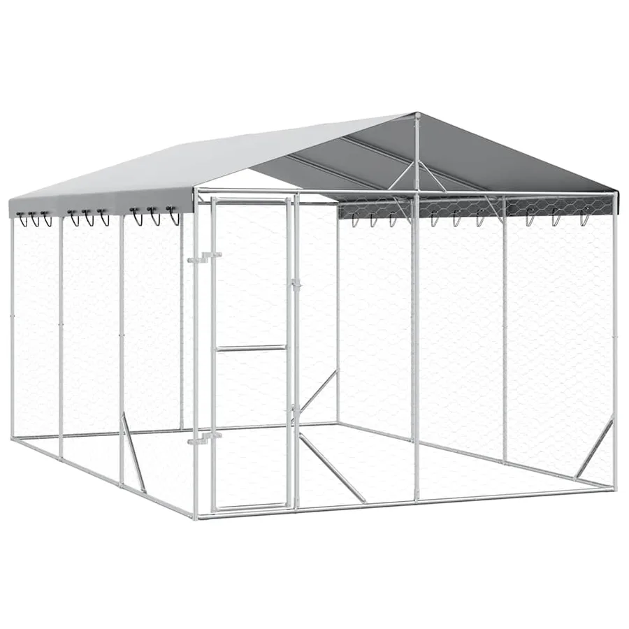 Chenil d'extérieur pour chiens avec toit argenté 3x4,5x2,5 m - 2