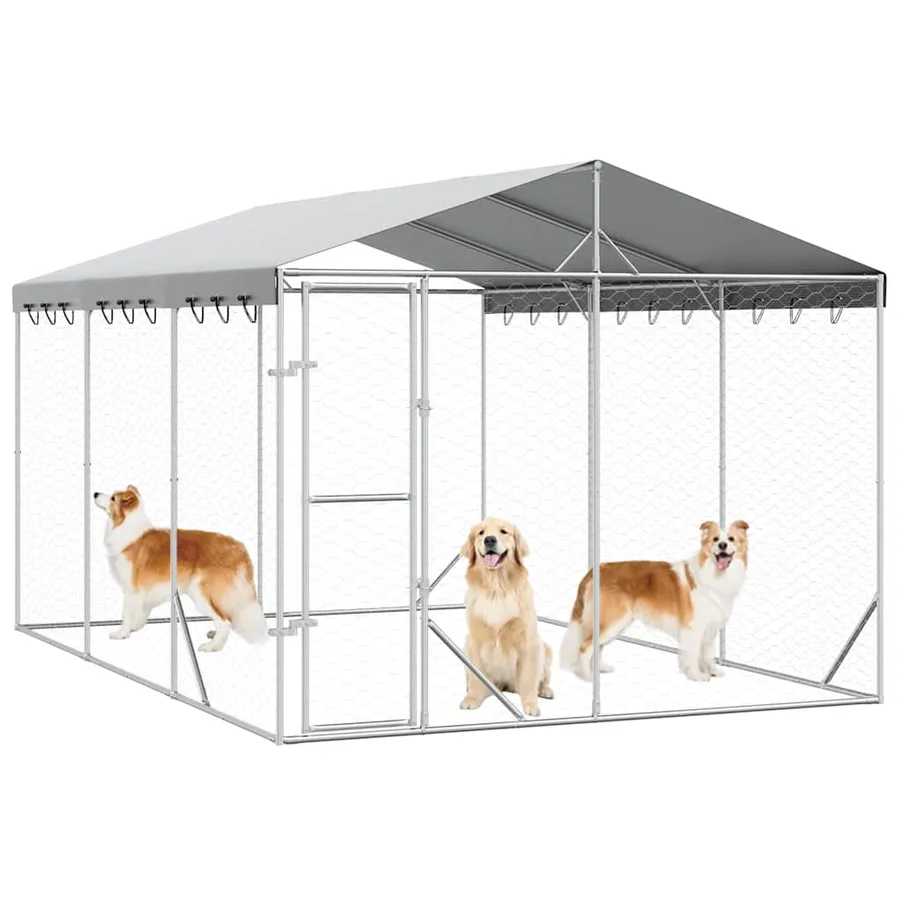 Chenil d'extérieur pour chiens avec toit argenté 3x4,5x2,5 m - 3