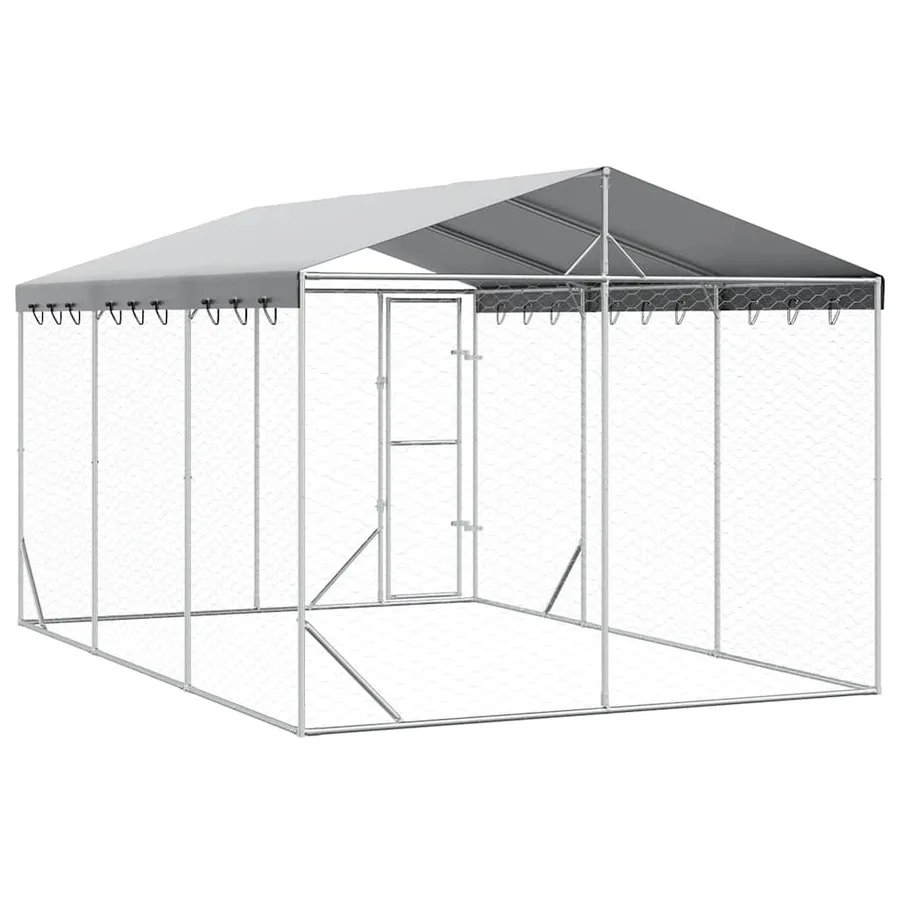 Chenil d'extérieur pour chiens avec toit argenté 3x4,5x2,5 m - 6