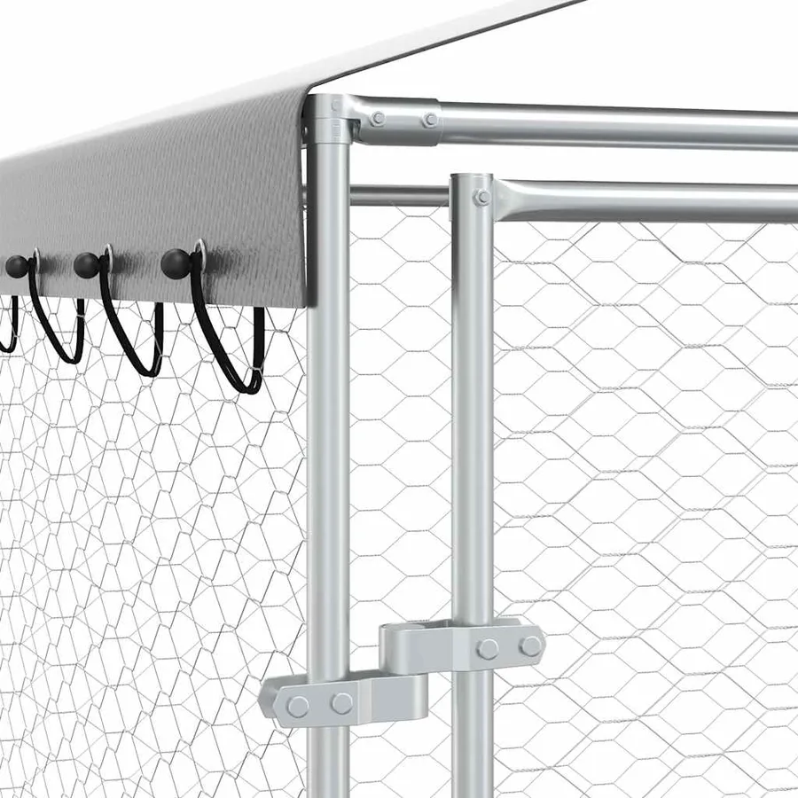 Chenil d'extérieur pour chiens avec toit argenté 3x4,5x2,5 m - 7