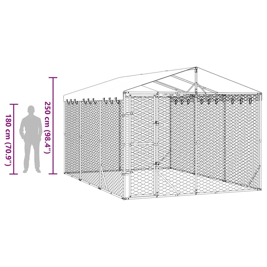 Chenil d'extérieur pour chiens avec toit argenté 3x4,5x2,5 m - 9