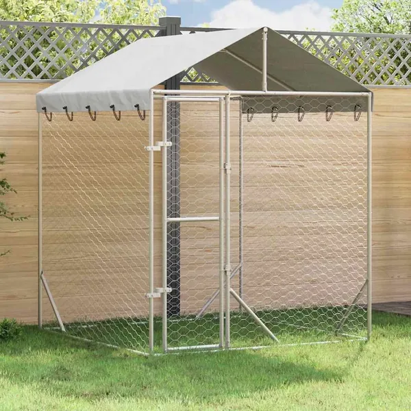 Chenil d'extérieur pour chiens avec toit argenté 2x2x2,5 m