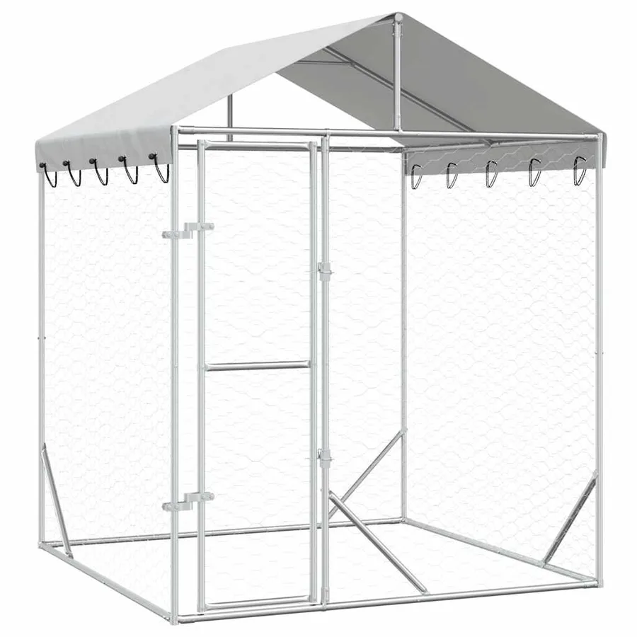 Chenil d'extérieur pour chiens avec toit argenté 2x2x2,5 m - 2