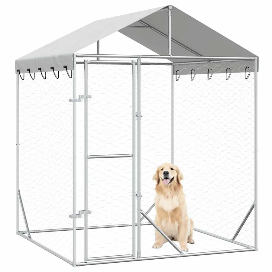 Chenil d'extérieur pour chiens avec toit argenté 2x2x2,5 m - 3