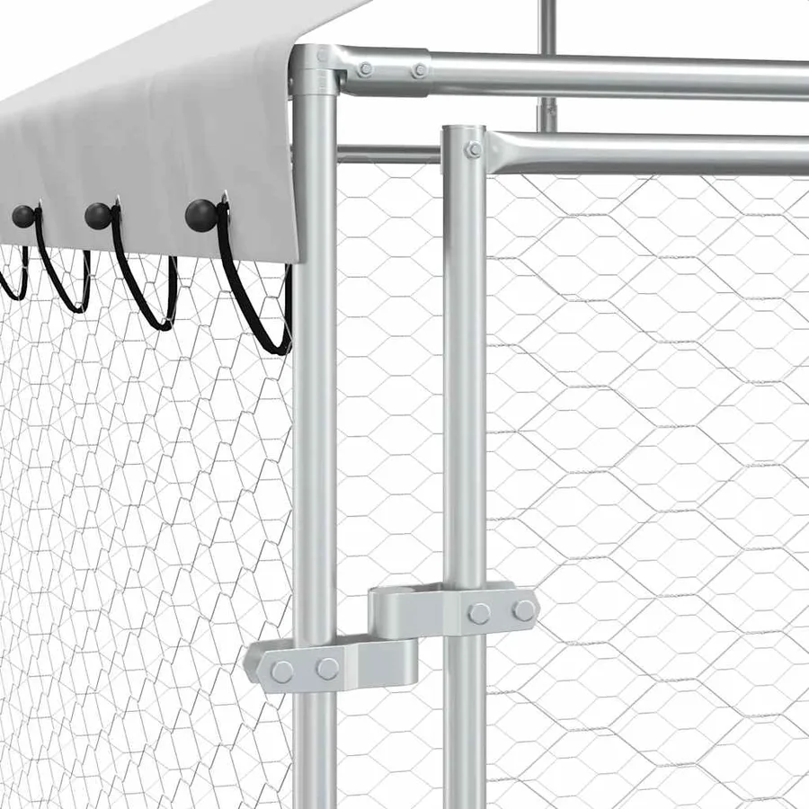 Chenil d'extérieur pour chiens avec toit argenté 2x2x2,5 m - 7