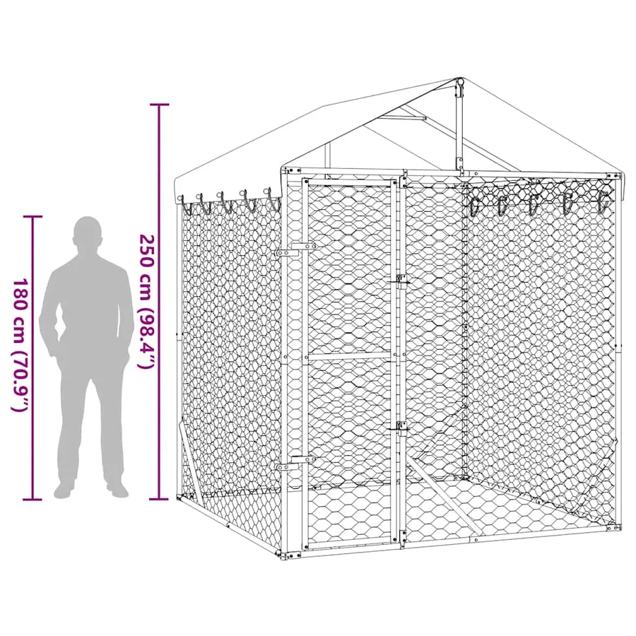 Chenil d'extérieur pour chiens avec toit argenté 2x2x2,5 m - 9