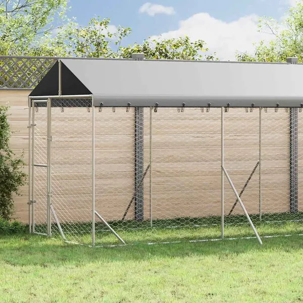 Chenil d'extérieur pour chiens avec toit argenté 2x14x2,5 m