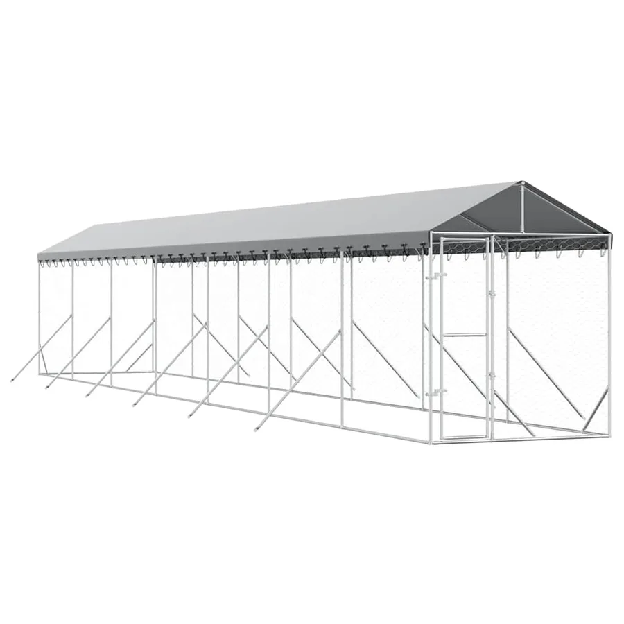 Chenil d'extérieur pour chiens avec toit argenté 2x14x2,5 m - 2