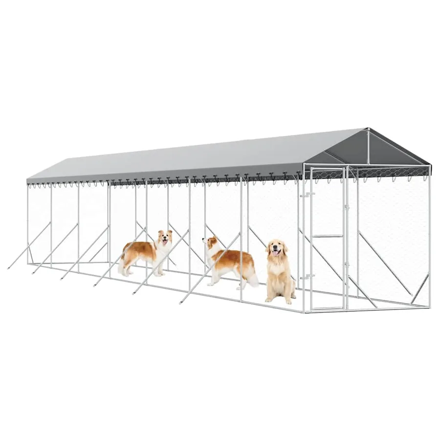 Chenil d'extérieur pour chiens avec toit argenté 2x14x2,5 m - 3