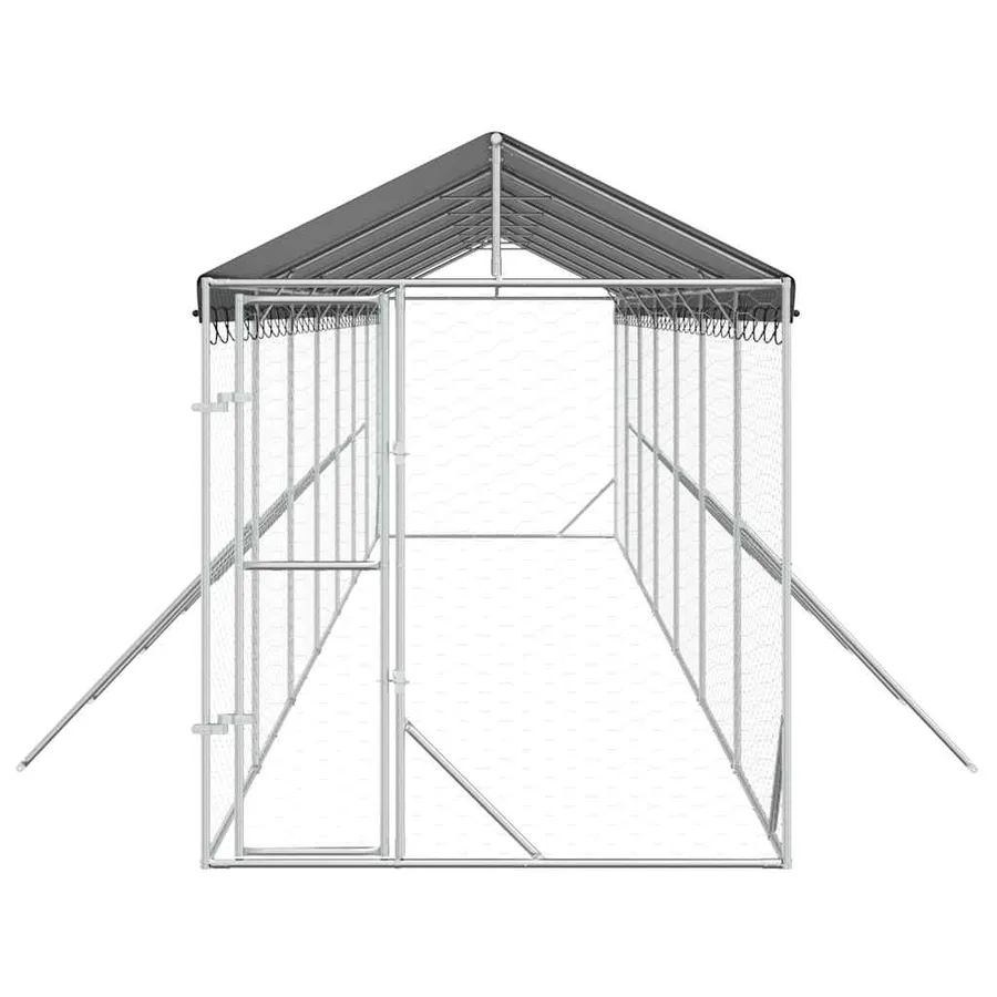 Chenil d'extérieur pour chiens avec toit argenté 2x14x2,5 m - 4