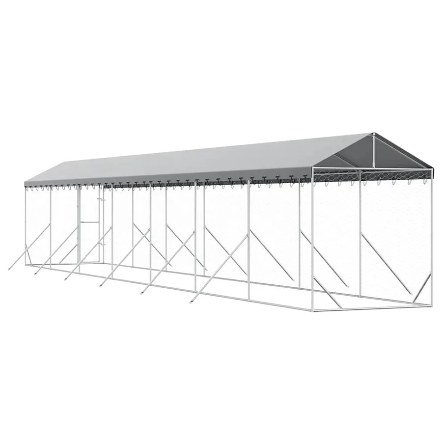 Chenil d'extérieur pour chiens avec toit argenté 2x14x2,5 m - 6