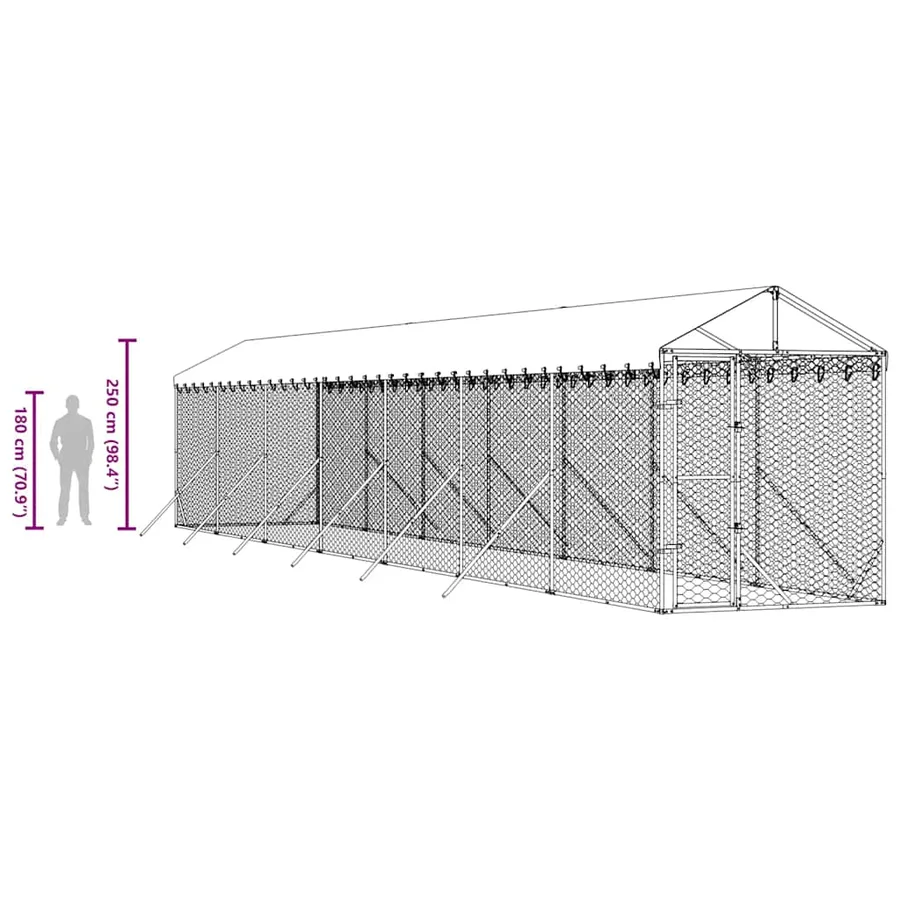 Chenil d'extérieur pour chiens avec toit argenté 2x14x2,5 m - 9