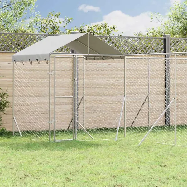 Chenil d'extérieur pour chiens avec toit argenté 10x6x2,5 m