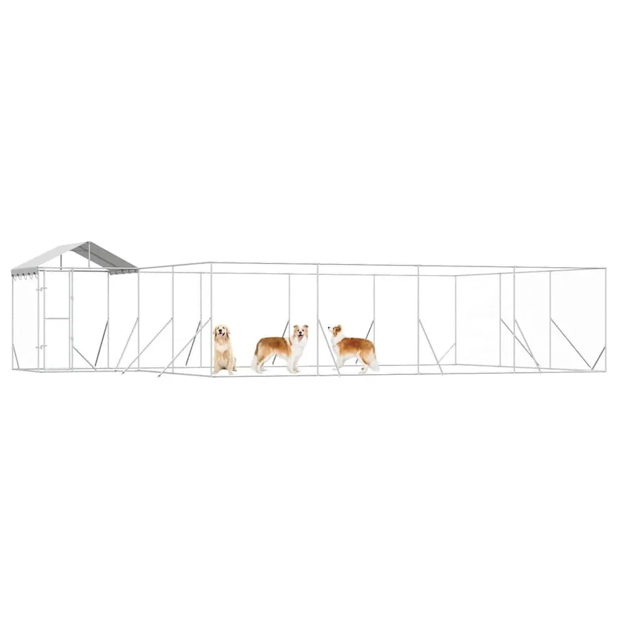 Chenil d'extérieur pour chiens avec toit argenté 10x6x2,5 m - 4