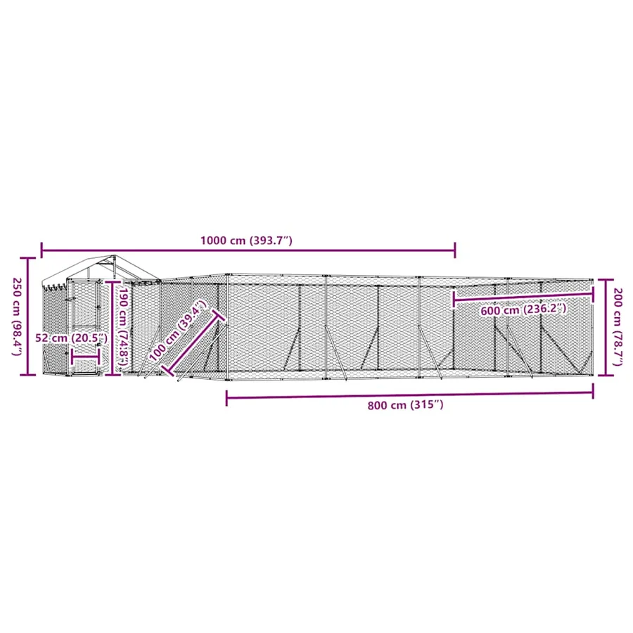 Chenil d'extérieur pour chiens avec toit argenté 10x6x2,5 m - 9