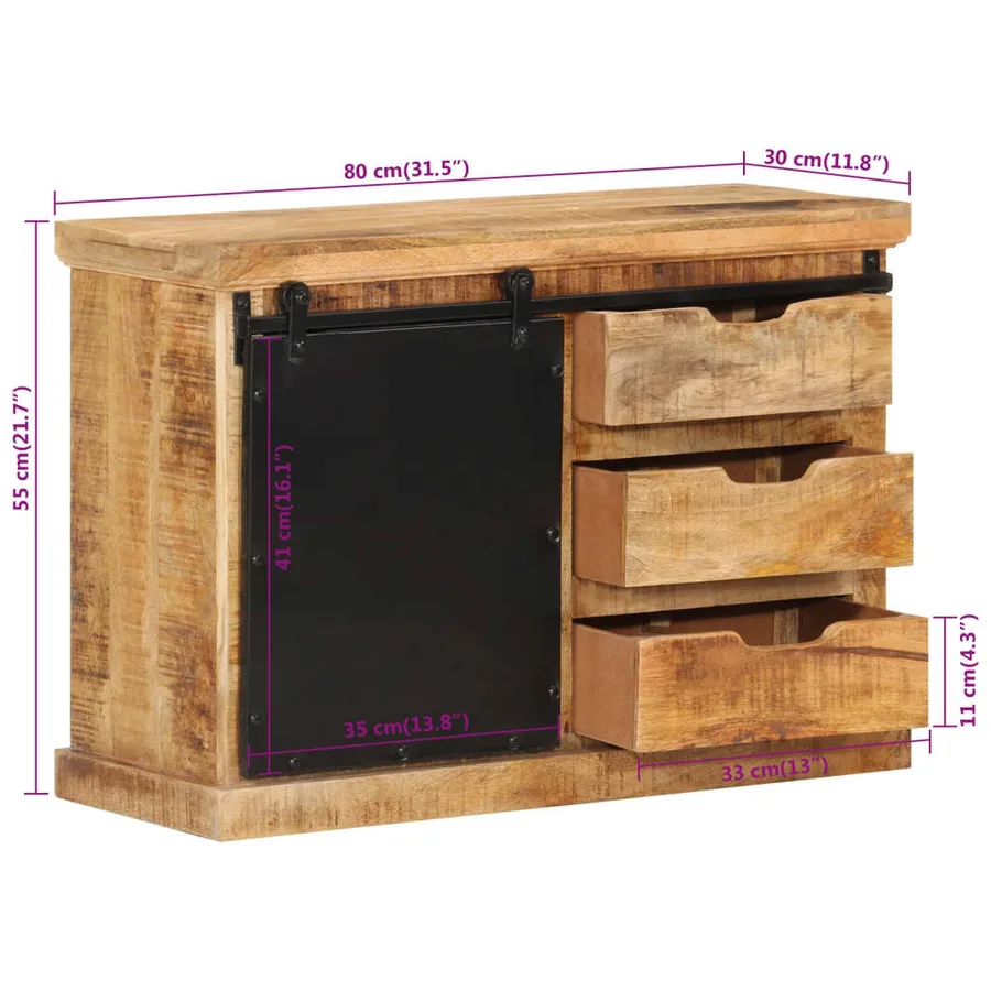 Buffet 80x30x55 cm bois de manguier brut massif - 9
