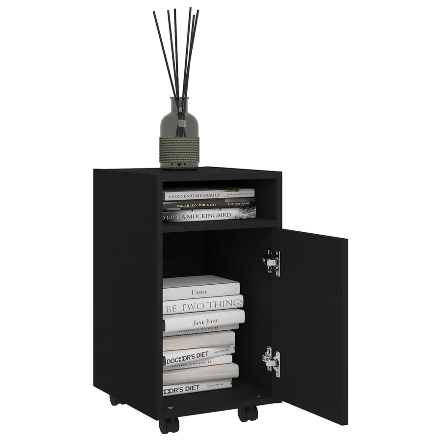 Armoire latérale avec roues Noir 33x38x60 cm Bois d’ingénierie - 3