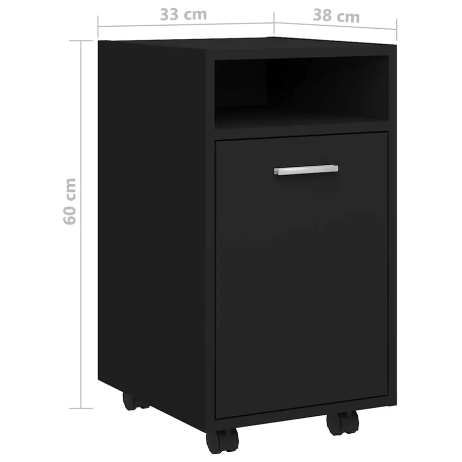 Armoire latérale avec roues Noir 33x38x60 cm Bois d’ingénierie - 8