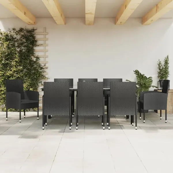 Ensemble à manger de jardin 9 pcs noir résine tressée et acier