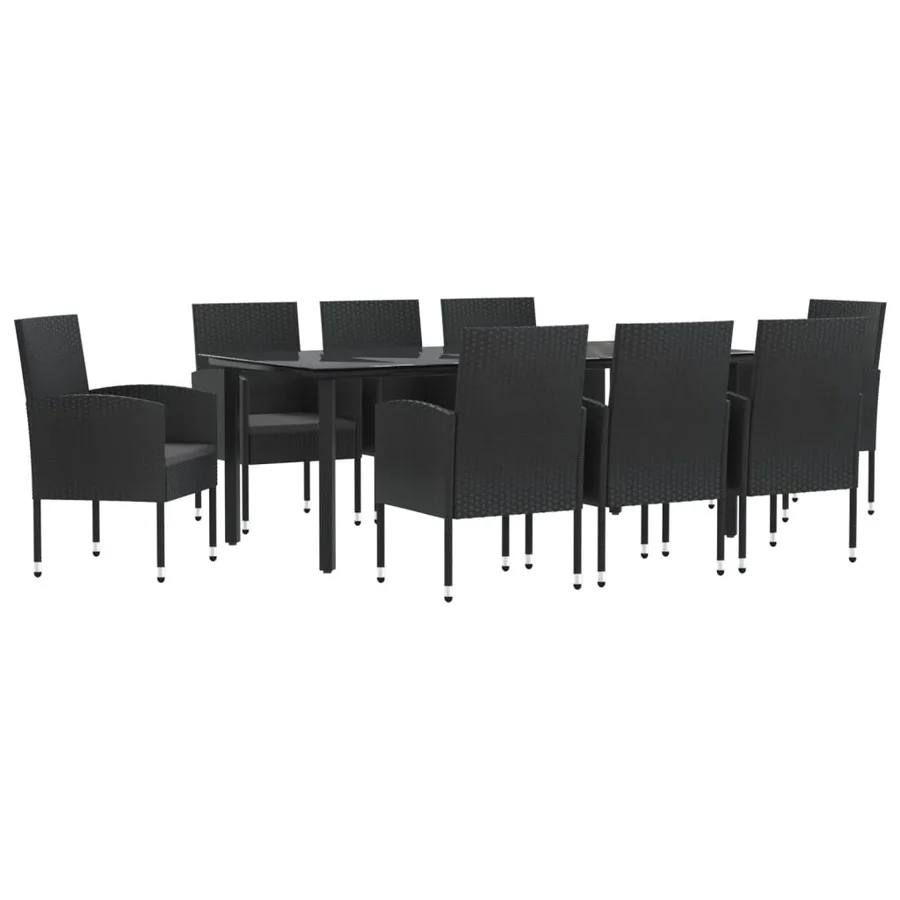 Ensemble à manger de jardin 9 pcs noir résine tressée et acier - 2