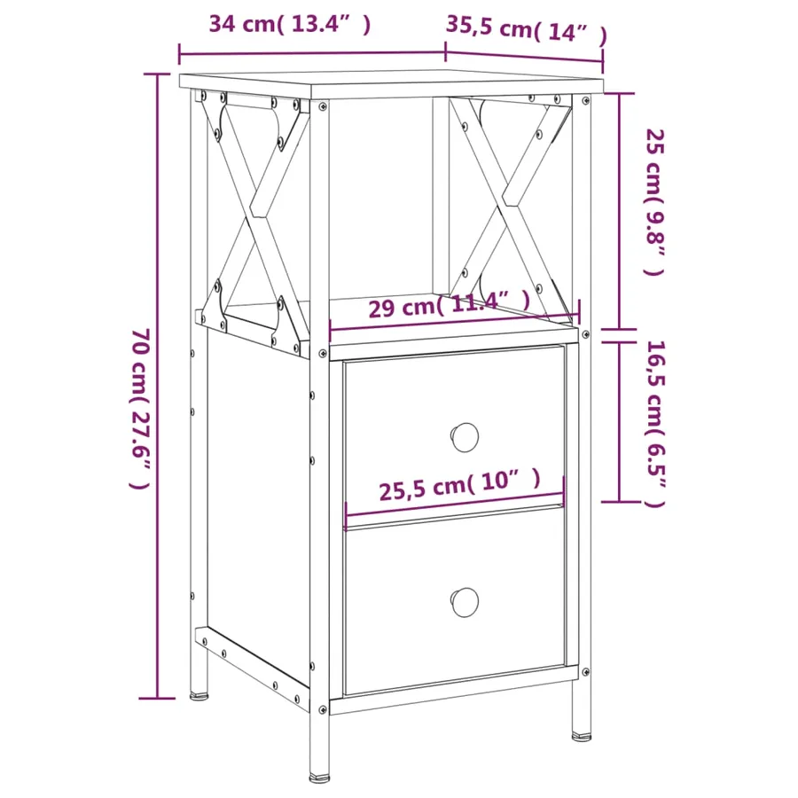 Tables de chevet 2pcs chêne sonoma 34x35,5x70cm bois ingénierie - 12