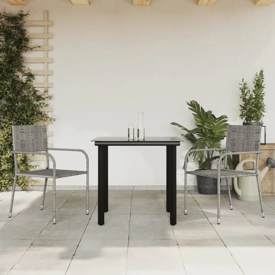 Ensemble à manger de jardin 3pcs gris/noir résine tressée/acier