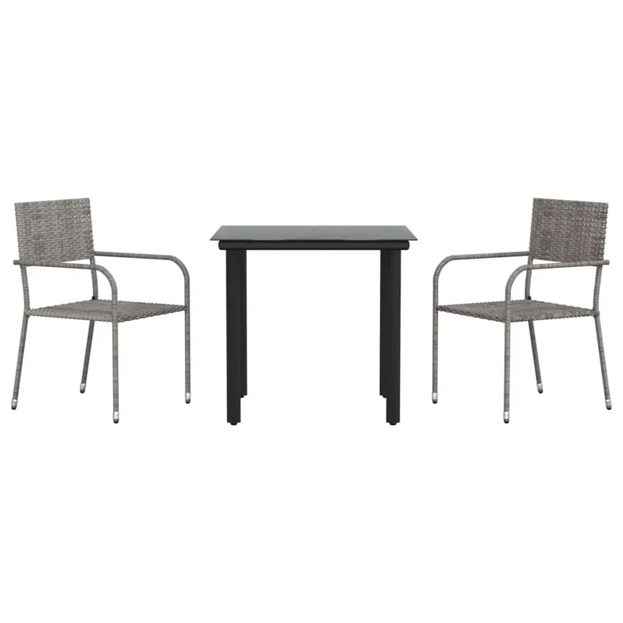 Ensemble à manger de jardin 3pcs gris/noir résine tressée/acier - 2