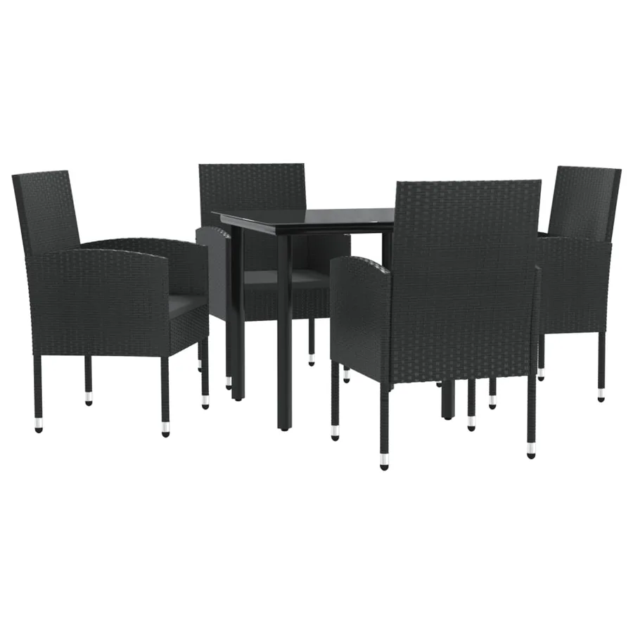 Ensemble à manger de jardin 5 pcs noir résine tressée et acier - 2