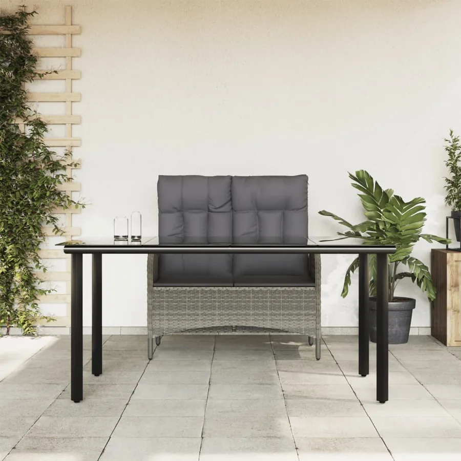 Ensemble à manger jardin et coussins 2 pcs gris rotin