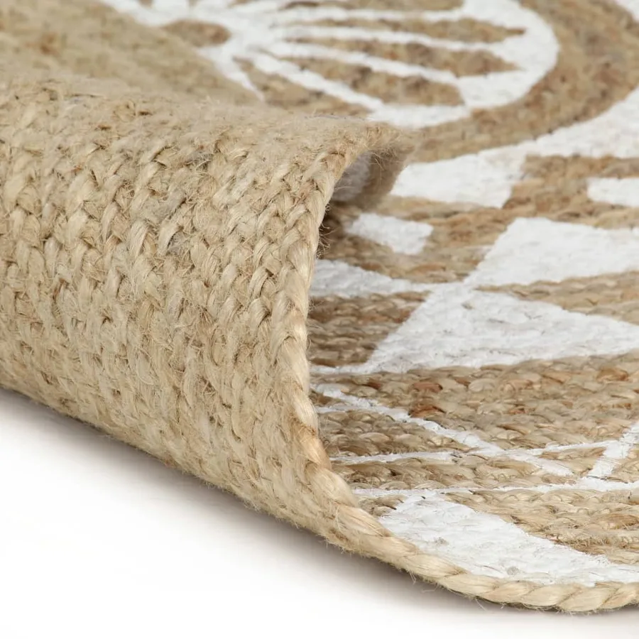 Tapis fait à la main Jute avec imprimé blanc 120 cm - 2