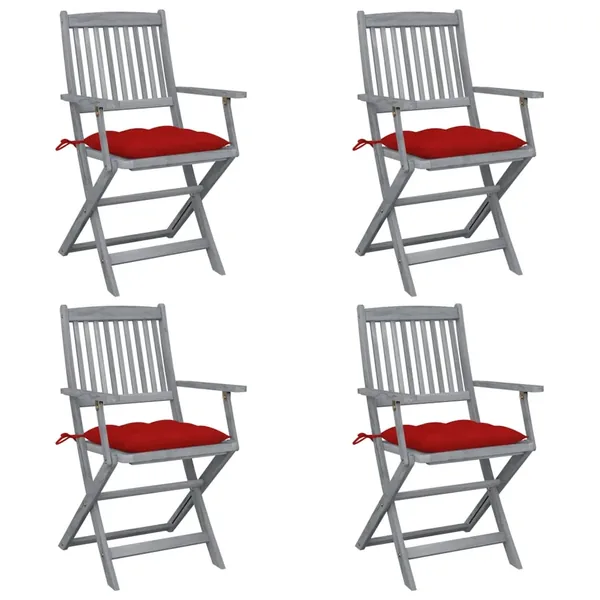 Chaises pliables d'extérieur lot de 4 et coussins Bois d'acacia