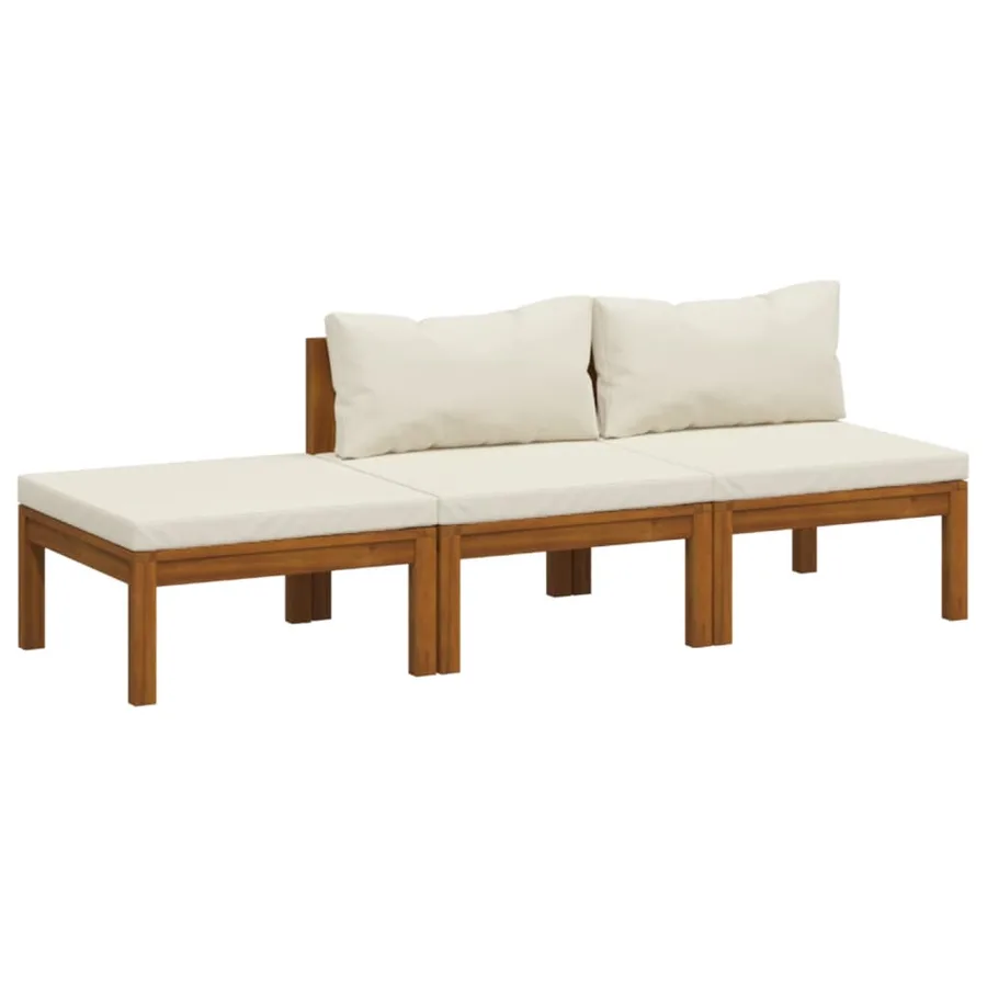 Salon de jardin 3 pcs avec coussin crème Bois d'acacia solide - 2